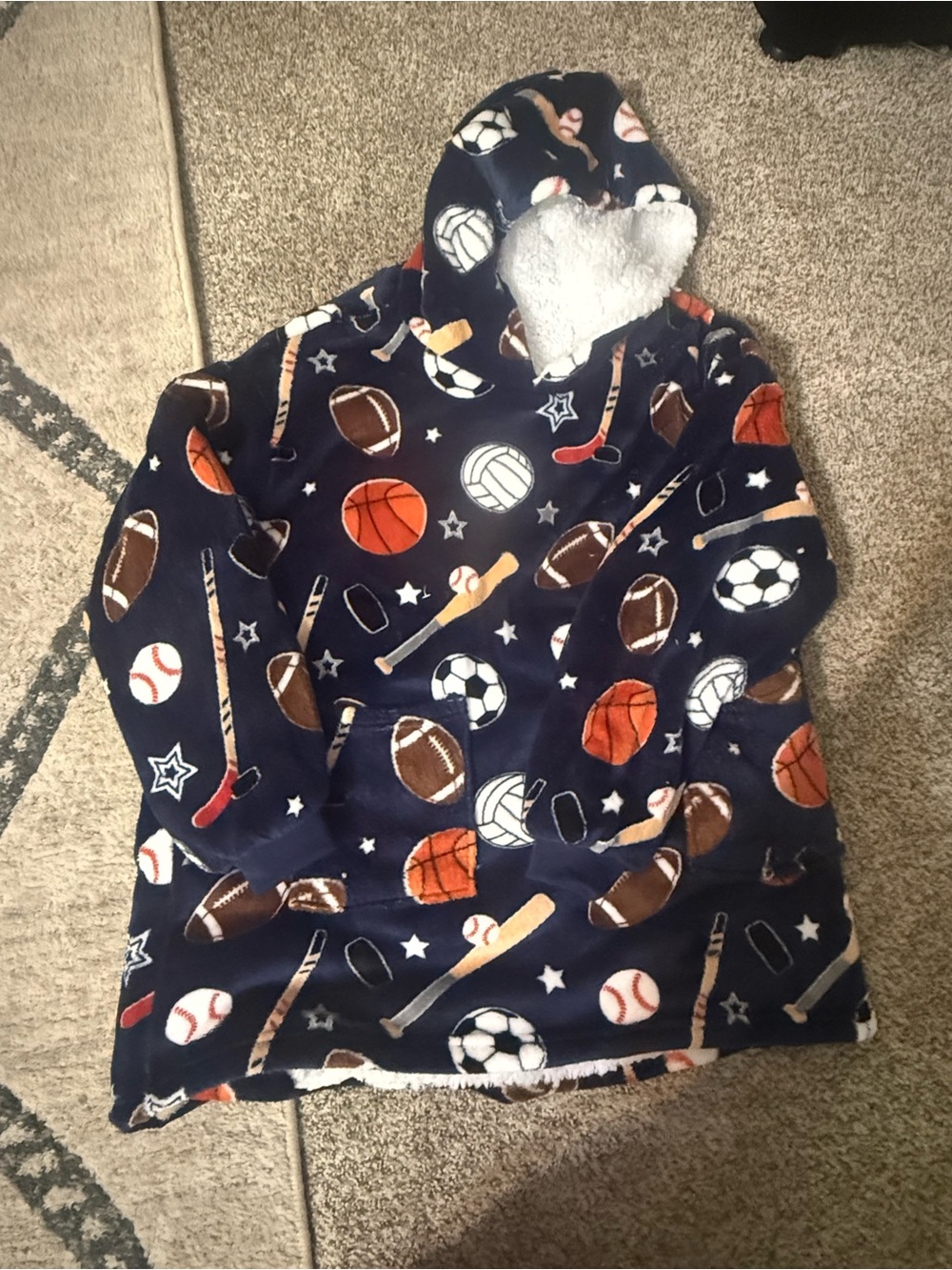 Kids Navy Sports-Print Hooded Pullover Blanket